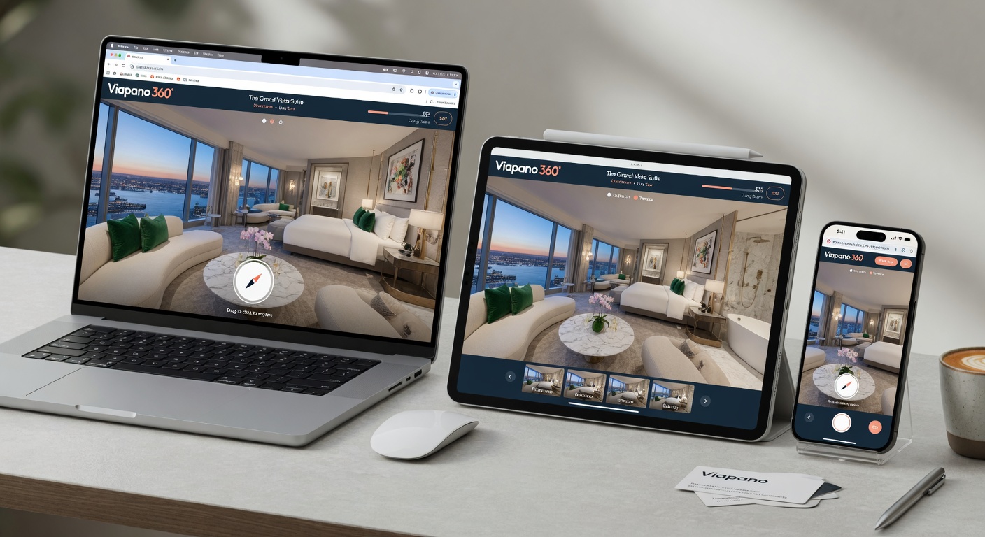 Viapano 360 tours displayed perfectly on laptop, tablet and smartphone